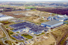 Photographie aérienne de Zone industrielle d'Oberwald, usine de papier de palme à Wörth am Rhein dans le département Rhénanie-Palatinat, Allemagne