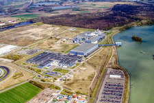 Vue aérienne de Zone industrielle d'Oberwald, usine de papier de palme à le quartier Maximiliansau in Wörth am Rhein dans le département Rhénanie-Palatinat, Allemagne
