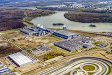 Zone industrielle d'Oberwald : usine de papier Palm à Wörth am Rhein dans le département Rhénanie-Palatinat, Allemagne du point de vue du drone