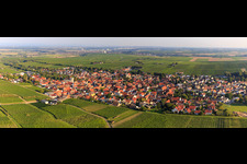 Vue aérienne de Panorama du village entre les vignes depuis le nord à Bechtheim dans le département Rhénanie-Palatinat, Allemagne