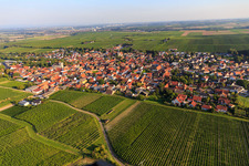 Vue du village entre les vignes depuis le nord à Bechtheim dans le département Rhénanie-Palatinat, Allemagne d'en haut