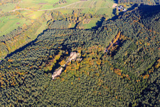 Vue aérienne de Ruines du château de Drachenfels à Busenberg dans le département Rhénanie-Palatinat, Allemagne