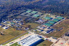 Vue aérienne de DLA Germersheim - Dépôt de l'armée américaine à Lingenfeld dans le département Rhénanie-Palatinat, Allemagne
