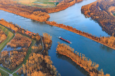 Vue aérienne de Porte-conteneurs sur le Rhin à Germersheim dans le département Rhénanie-Palatinat, Allemagne