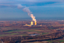 Vue aérienne de Philippsburg, centrale nucléaire à Philippsburg dans le département Bade-Wurtemberg, Allemagne