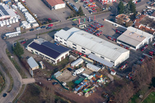 Vue aérienne de Minderlachen, zone industrielle de Horst, atelier d'échelles à plateau tournant Beitel et Stier GmbH à le quartier Minderslachen in Kandel dans le département Rhénanie-Palatinat, Allemagne