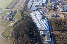 Vue aérienne de Agrandissement - nouvelle construction - chantier dans les bâtiments et halls de production de l'usine SEW-EURODRIVE GmbH & Co KG à le quartier Graben in Graben-Neudorf dans le département Bade-Wurtemberg, Allemagne