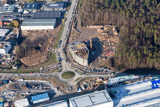 Agrandissement - nouvelle construction - chantier dans les bâtiments et halls de production de l'usine SEW-EURODRIVE GmbH & Co KG à le quartier Graben in Graben-Neudorf dans le département Bade-Wurtemberg, Allemagne depuis l'avion