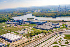 Zone industrielle d'Oberwald : usine de papier Palm à Wörth am Rhein dans le département Rhénanie-Palatinat, Allemagne vue d'en haut