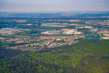 Vue aérienne de Du sud-ouest à le quartier Büchelberg in Wörth am Rhein dans le département Rhénanie-Palatinat, Allemagne