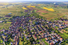 Vue aérienne de Village viticole sur la route des vins allemande depuis l'ouest à le quartier Rechtenbach in Schweigen-Rechtenbach dans le département Rhénanie-Palatinat, Allemagne