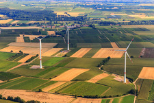 Vue aérienne de Parc éolien à Freckenfeld dans le département Rhénanie-Palatinat, Allemagne