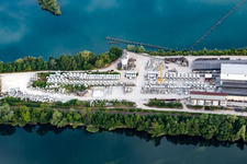 Vue aérienne de Centrale à béton et à matériaux de construction à Rheinsheim à le quartier Rheinsheim in Philippsburg dans le département Bade-Wurtemberg, Allemagne