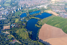 Vue aérienne de Vue sur la ville du centre-ville au bord de la piscine extérieure de Willersinnweiher dans le quartier de Friesenheim à le quartier Oppau in Ludwigshafen am Rhein dans le département Rhénanie-Palatinat, Allemagne