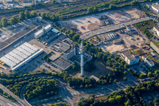 Vue aérienne de Entrepôt et bureau de poste DHL à le quartier Mundenheim in Ludwigshafen am Rhein dans le département Rhénanie-Palatinat, Allemagne