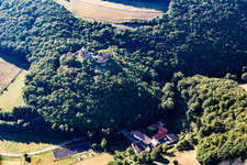 Vue aérienne de Ruines du château de Montfort à Hallgarten dans le département Rhénanie-Palatinat, Allemagne
