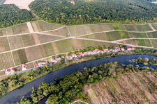 Vue aérienne de Les rives du Main en Köhler à le quartier Köhler in Volkach dans le département Bavière, Allemagne