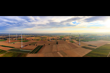 Parc éolien EnBW - éolienne avec 6 éoliennes à Freckenfeld dans le département Rhénanie-Palatinat, Allemagne d'un drone