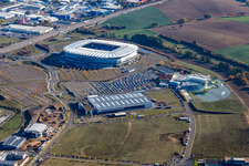 Vue aérienne de WIRSOL Rhein-Neckar-Arena à le quartier Steinsfurt in Sinsheim dans le département Bade-Wurtemberg, Allemagne