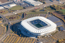 Vue aérienne de WIRSOL Arena FC Hoffenheim à le quartier Steinsfurt in Sinsheim dans le département Bade-Wurtemberg, Allemagne