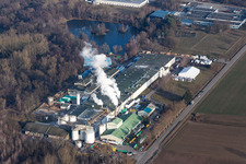 Vue aérienne de Locaux de l'entreprise Sitek Insulation avec halls, bâtiments d'entreprise et installations de production à le quartier Altenstadt in Wissembourg dans le département Bas Rhin, France