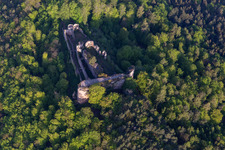Vue aérienne de Ruines du château de Neuscharfeneck à Flemlingen dans le département Rhénanie-Palatinat, Allemagne
