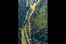 Vue aérienne de Étangs à poissons sur le Nagold à Grömbach dans le département Bade-Wurtemberg, Allemagne