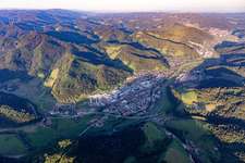 Vue aérienne de Zone industrielle et commerciale Hinterer Bahnhof dans le Kinzigtal à Hausach dans le département Bade-Wurtemberg, Allemagne