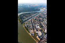 Vue aérienne de Parc municipal de Park Island au bord du Rhin en face du parc forestier de Mannheim à le quartier Süd in Ludwigshafen am Rhein dans le département Rhénanie-Palatinat, Allemagne