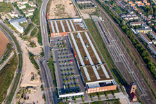Vue aérienne de Quincaillerie BAUHAUS Heidelberg à le quartier Bahnstadt in Heidelberg dans le département Bade-Wurtemberg, Allemagne