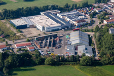 Vue aérienne de Union Bauzentrum Hornbach Kandel à le quartier Minderslachen in Kandel dans le département Rhénanie-Palatinat, Allemagne