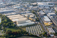 Vue aérienne de Locaux de l'usine d'appareillages Siemens AG à Francfort à le quartier Fechenheim in Frankfurt am Main dans le département Hesse, Allemagne
