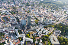 Vue aérienne de Ensemble de grande hauteur Stadtforum am Büsing Park, Arabella Sheraton Am Büsing Palais, Falken Tire Europe GmbH à le quartier Hochschule für Gestaltung in Offenbach am Main dans le département Hesse, Allemagne
