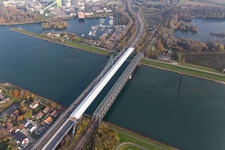Vue aérienne de Chantier du pont sur le Rhin B10 à Wörth am Rhein dans le département Rhénanie-Palatinat, Allemagne