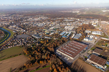 Vue aérienne de Zone industrielle Industriestraße Duvenbeck Logistics Europe à le quartier Niederbühl in Rastatt dans le département Bade-Wurtemberg, Allemagne