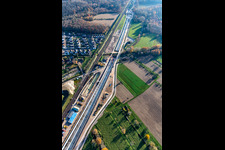 Vue aérienne de Chantier de construction du tunnel de la nouvelle ligne ICE du réseau Deutsche Bahn à le quartier Niederbühl in Rastatt dans le département Bade-Wurtemberg, Allemagne
