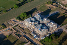 Enregistrement par drone de Chantier de construction du LTC - Linder Technology Campus dans la Wilhelm-Schickard-Straße dans le parc technologique Karlsruhe à le quartier Rintheim in Karlsruhe dans le département Bade-Wurtemberg, Allemagne