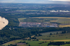 Vue aérienne de Ancienne centrale nucléaire de Phillippsburg après la démolition des deux tours de refroidissement à Philippsburg dans le département Bade-Wurtemberg, Allemagne