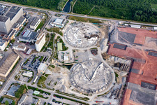 Vue d'oiseau de Ancienne centrale nucléaire de Phillippsburg après la démolition des deux tours de refroidissement à Philippsburg dans le département Bade-Wurtemberg, Allemagne
