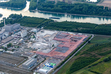 Vue oblique de Démantèlement de la centrale nucléaire, place au courant continu à Philippsburg dans le département Bade-Wurtemberg, Allemagne