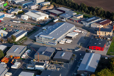 Vue aérienne de Entrepôts et bâtiments d'expédition de la société de transport Friedrich Kastner GmbH à le quartier Eggenstein in Eggenstein-Leopoldshafen dans le département Bade-Wurtemberg, Allemagne