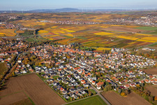 Vue aérienne de Vue automnale du village décoloré à le quartier Jerusalemsberg in Kirchheim an der Weinstraße dans le département Rhénanie-Palatinat, Allemagne