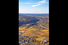 Vue aérienne de Vignobles décolorés automnaux entre Sausenheim et Neuleiningen à Neuleiningen dans le département Rhénanie-Palatinat, Allemagne