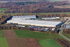 Vue aérienne de Zone commerciale Horst avec Magna Interiors, Random Logistics, STS Group et Thermo Fisher à le quartier Minderslachen in Kandel dans le département Rhénanie-Palatinat, Allemagne