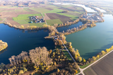 Vue aérienne de Maison de pêche sur le Vieux Rhin à Neupotz dans le département Rhénanie-Palatinat, Allemagne