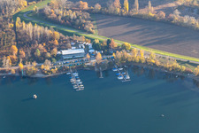 Vue aérienne de Club de voile RKC Wörth eV au port national à le quartier Maximiliansau in Wörth am Rhein dans le département Rhénanie-Palatinat, Allemagne