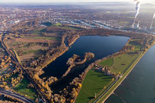 Vue aérienne de Knielinger See et Hofgut Maxau à le quartier Knielingen in Karlsruhe dans le département Bade-Wurtemberg, Allemagne