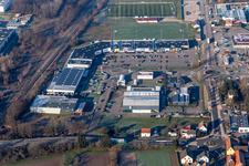 Vue aérienne de Centres Commerçants : Action Wissembourg , Centrakor à le quartier Altenstadt in Wissembourg dans le département Bas Rhin, France