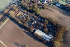 Vue aérienne de Salle incendiée à le quartier Schaidt in Wörth am Rhein dans le département Rhénanie-Palatinat, Allemagne