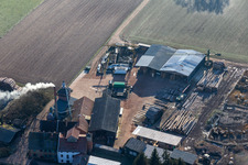 Photographie aérienne de Holzwerk Orth avec hall incendié à le quartier Schaidt in Wörth am Rhein dans le département Rhénanie-Palatinat, Allemagne